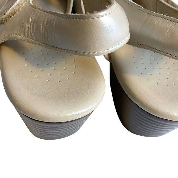 SAS Suntimer Sandals Sz 8.5 S-AAA Pearl Bone Ivory Leather Sling Back Peep Toe - Picture 10 of 14